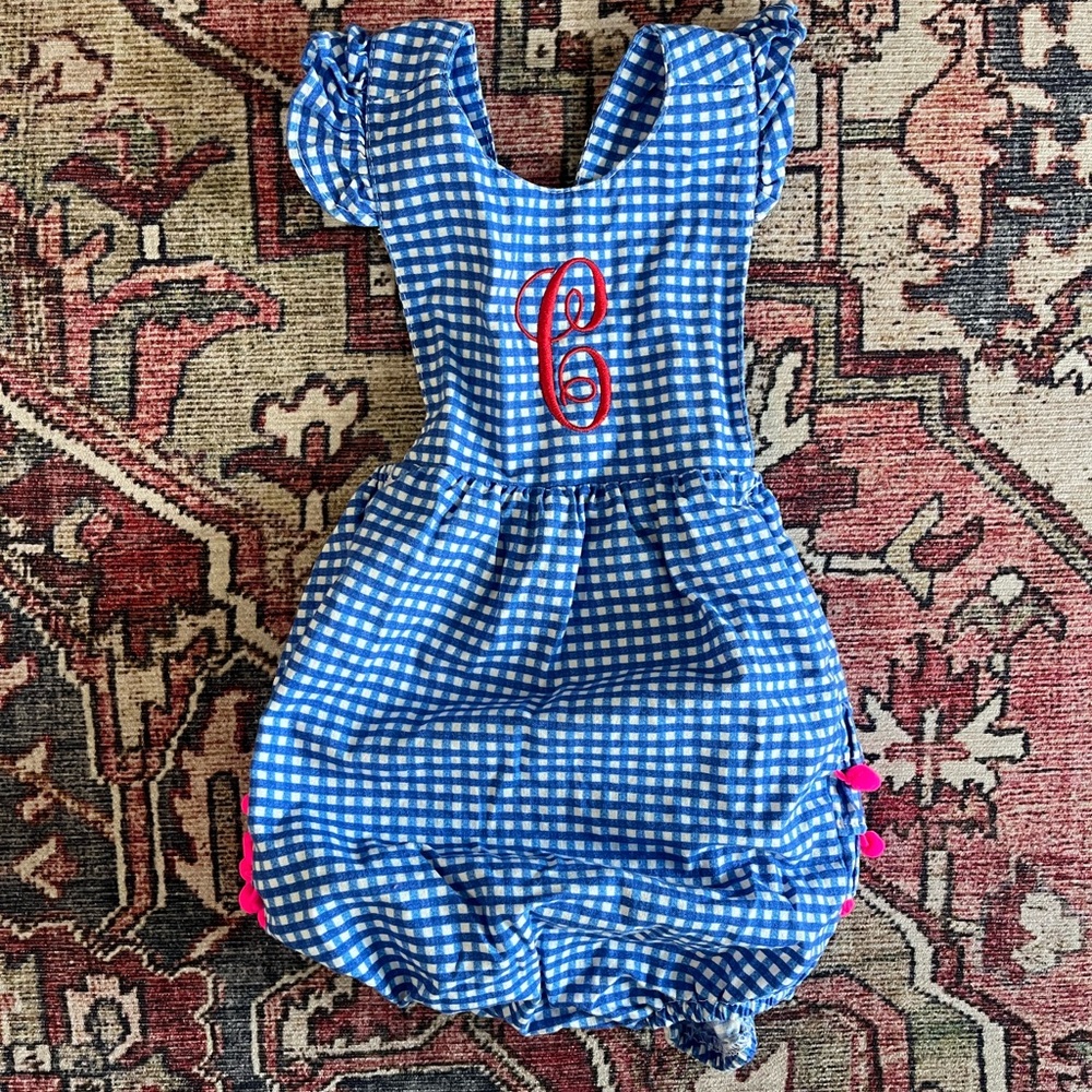 Blue Gingham Monogram “C” Bubble